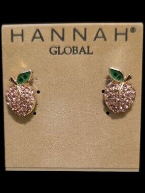 Apple Stud Earrings w/Green Leaf Accent